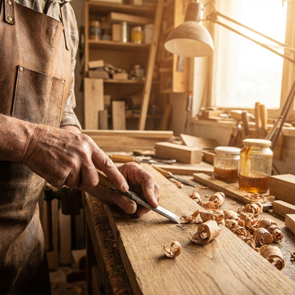 Artesano trabajando madera